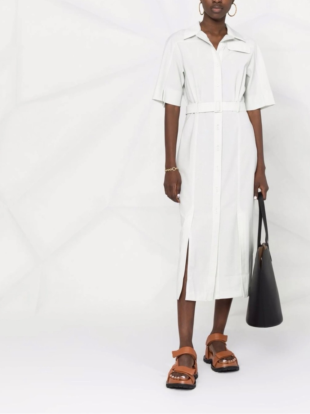White Midi Shirt Dress with Belt